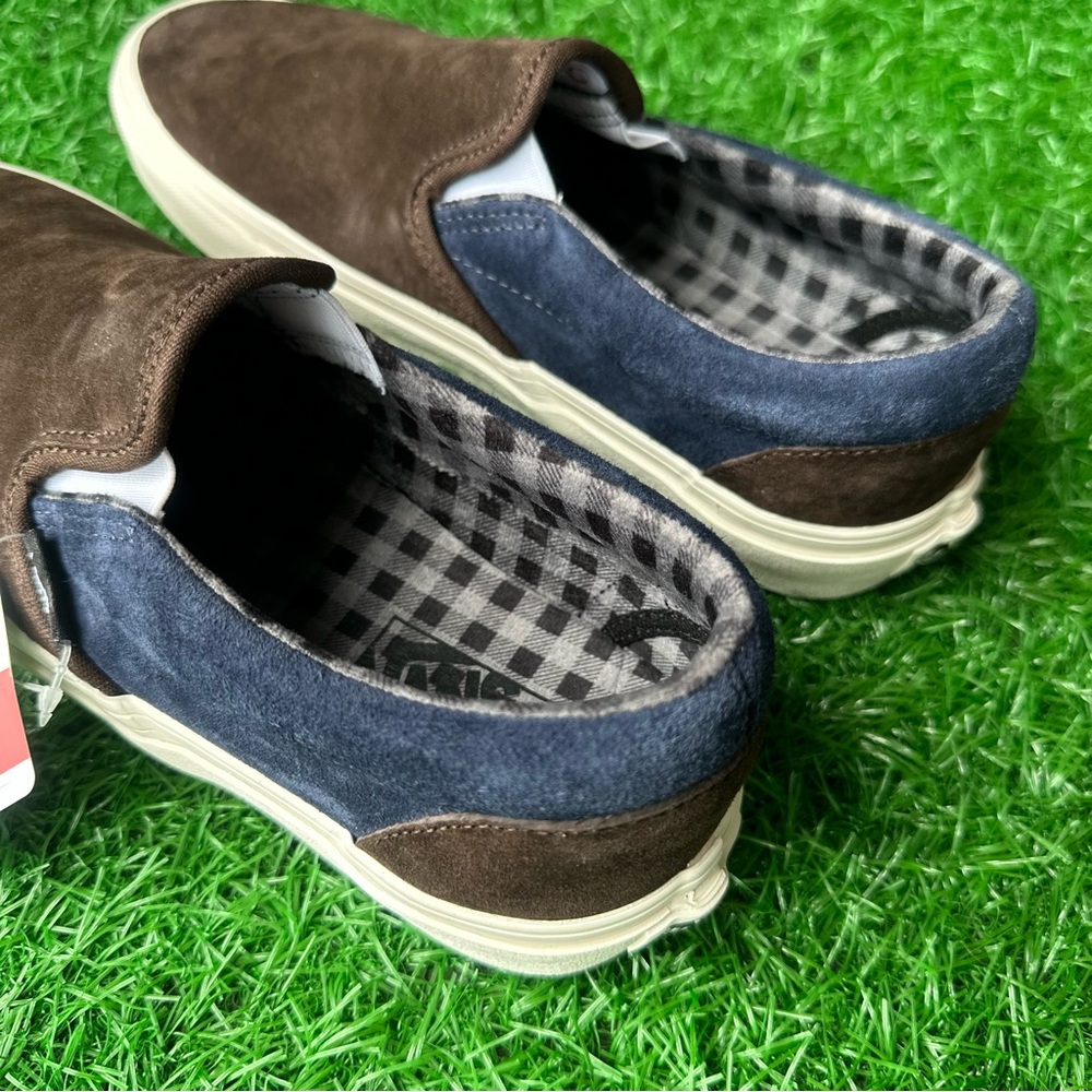 Vans Classic Slip On Pig Suede Plaid Brown Navy - Picture 5 of 10